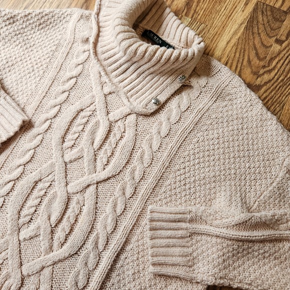Ralph Lauren Sweaters - Ralph Lauren Sweater XL Dusty Rose Pink Cable Shawl Collar Button Classy Chic